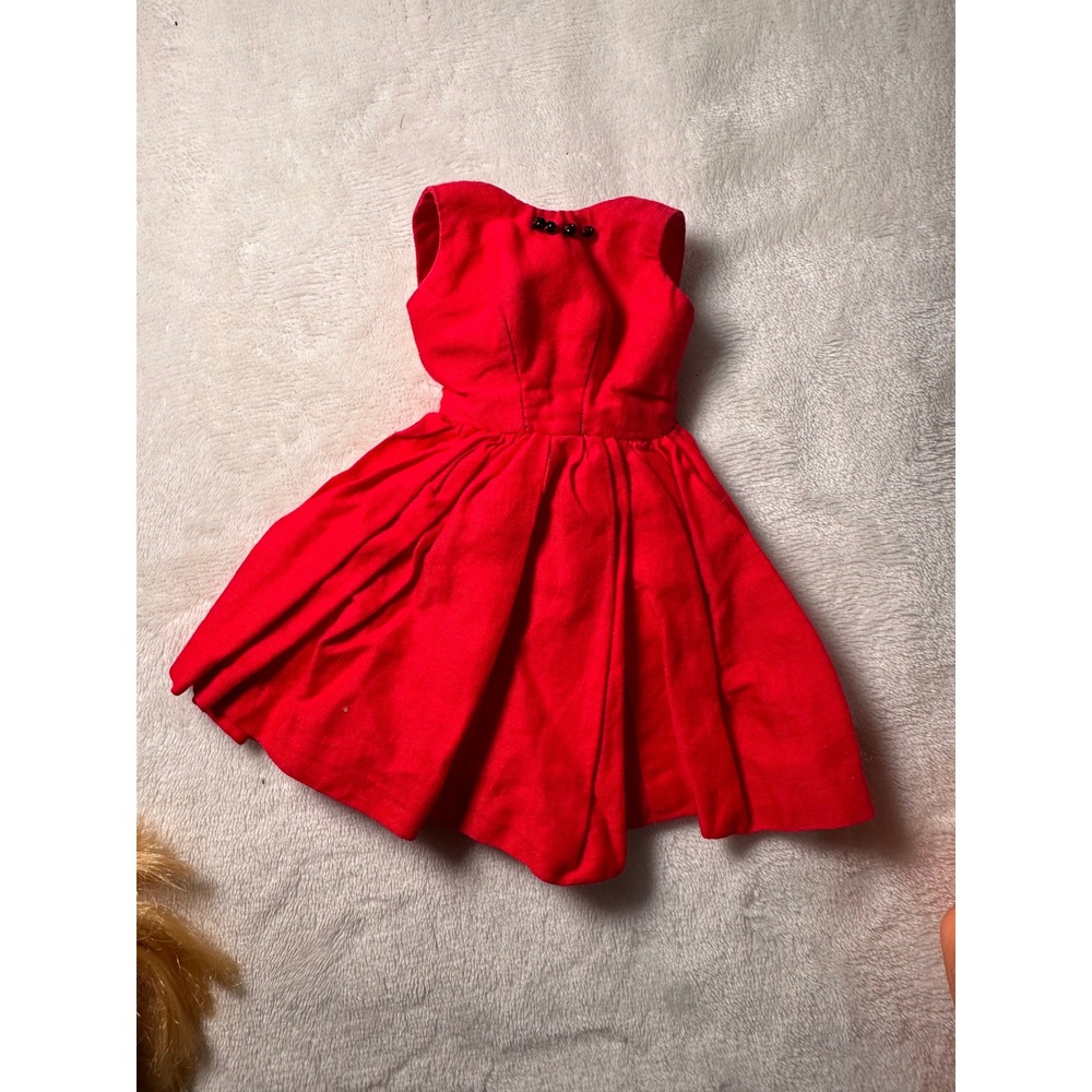Vintage Barbie Doll Dress  Pleated Fit and Flare with Black Bead Detail